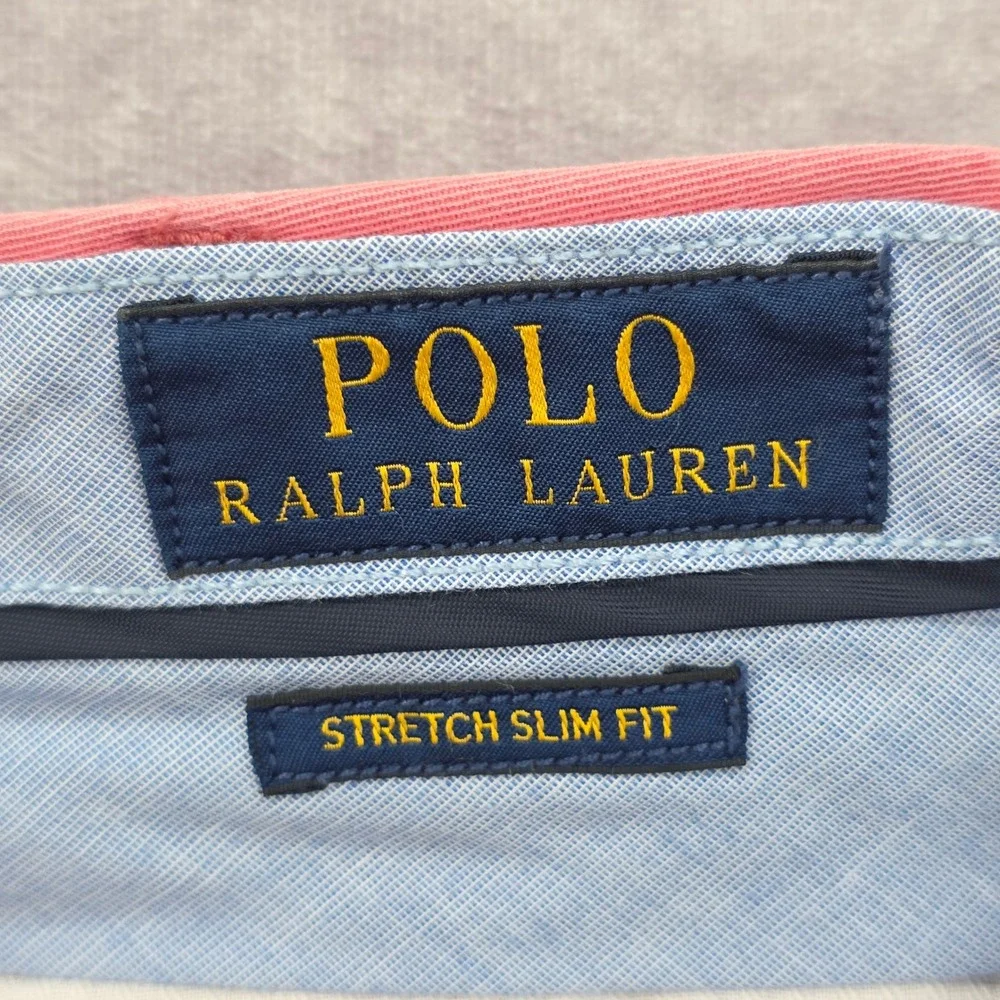 Polo Ralph Lauren Chino Pants Mens 34x34 Coral Pink Stretch Slim Fit Fits 36x34